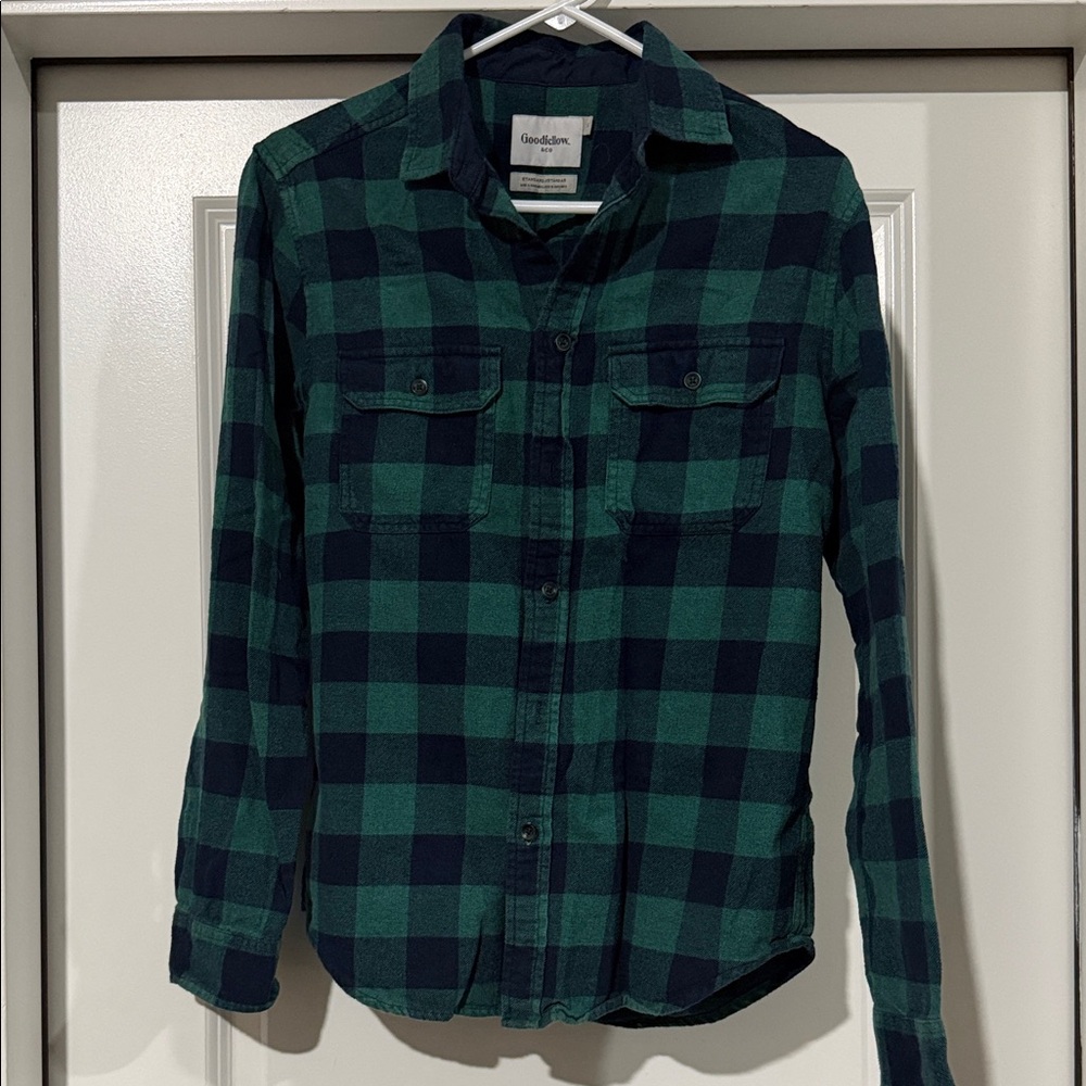 Goodfellow & Co Navy and Green Checkered Shirt